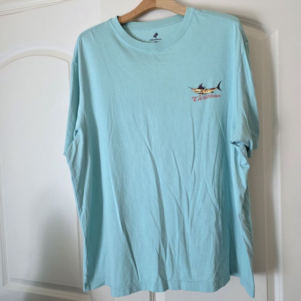 Caribbean 2XT Light Blue Cotton Fish Graphic Big & Tall Short Sleeve T-Shirt